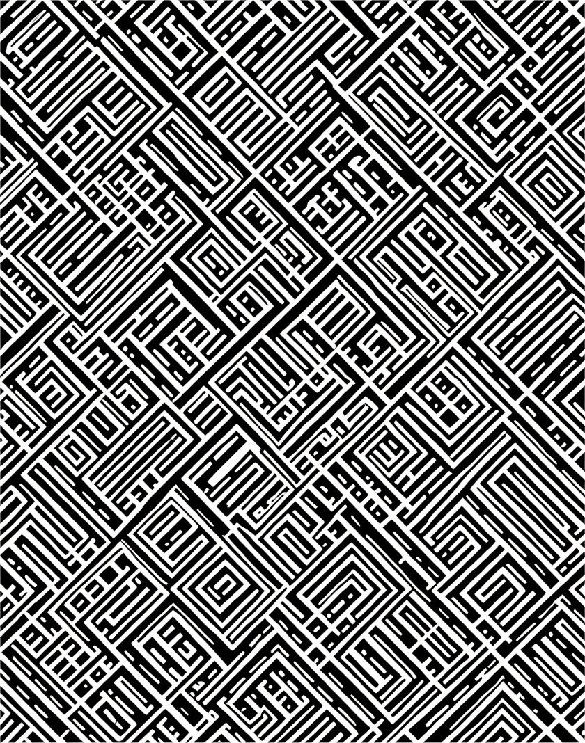 Intricate Black White Geometric Maze Rug