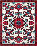 Red Turquoise Floral Sunburst Pattern Design Rug