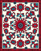 Red Turquoise Floral Sunburst Pattern Design Rug