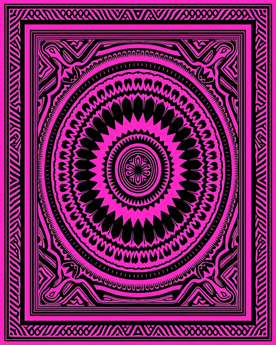 Vivid Pink Radial Mandala Art Rug