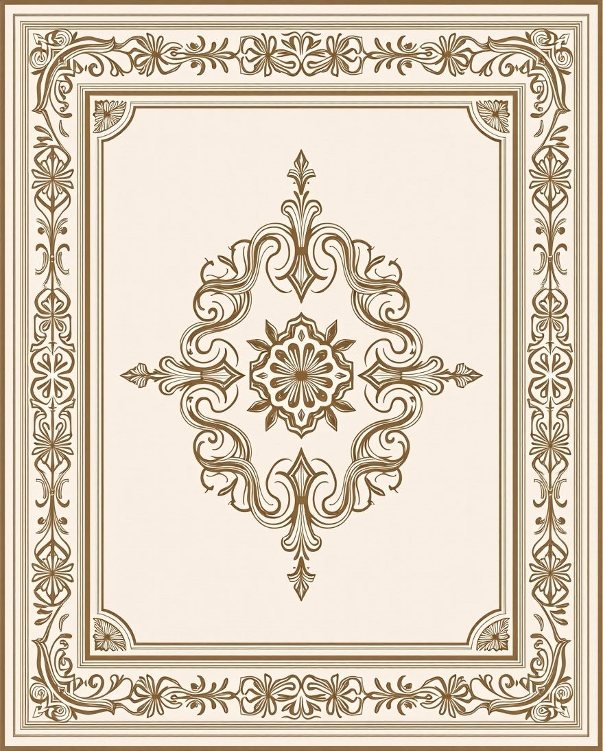 Elegant Floral Scrollwork Frame Rug