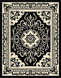 Classic Black Beige Floral Rug