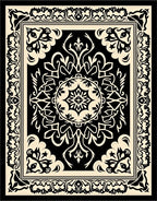 Classic Black Beige Floral Rug