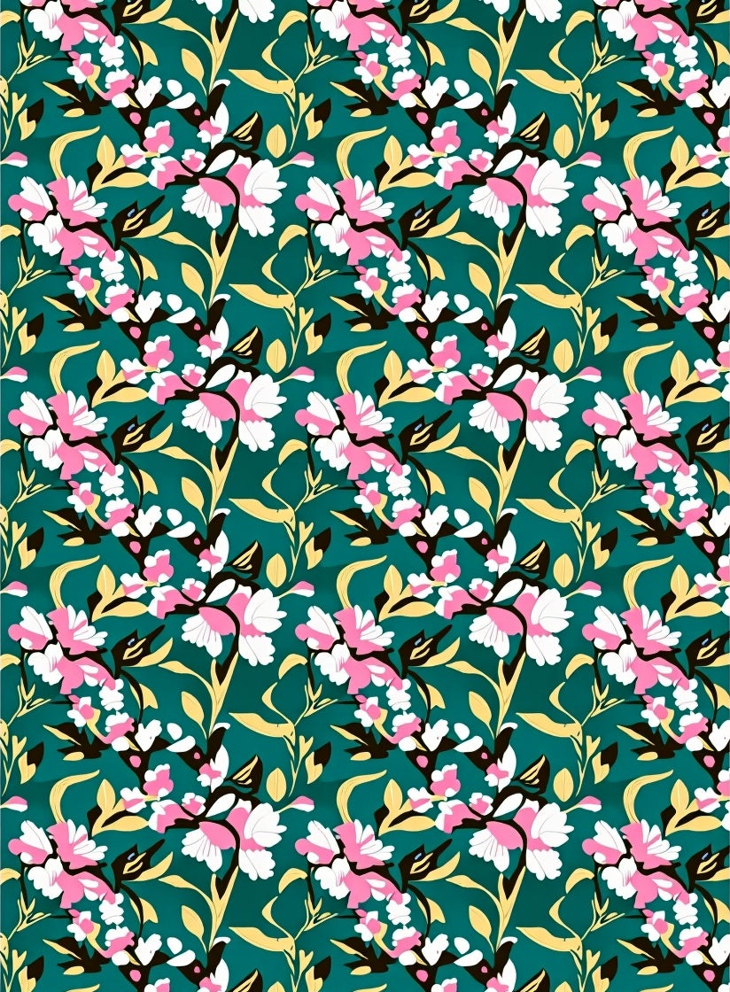 Floral Vines with Pink White Blossoms Rug