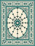 Teal Floral Medallion Cream Border Rug