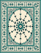 Teal Floral Medallion Cream Border Rug