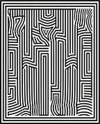 Abstract Black White Striped Maze Rug