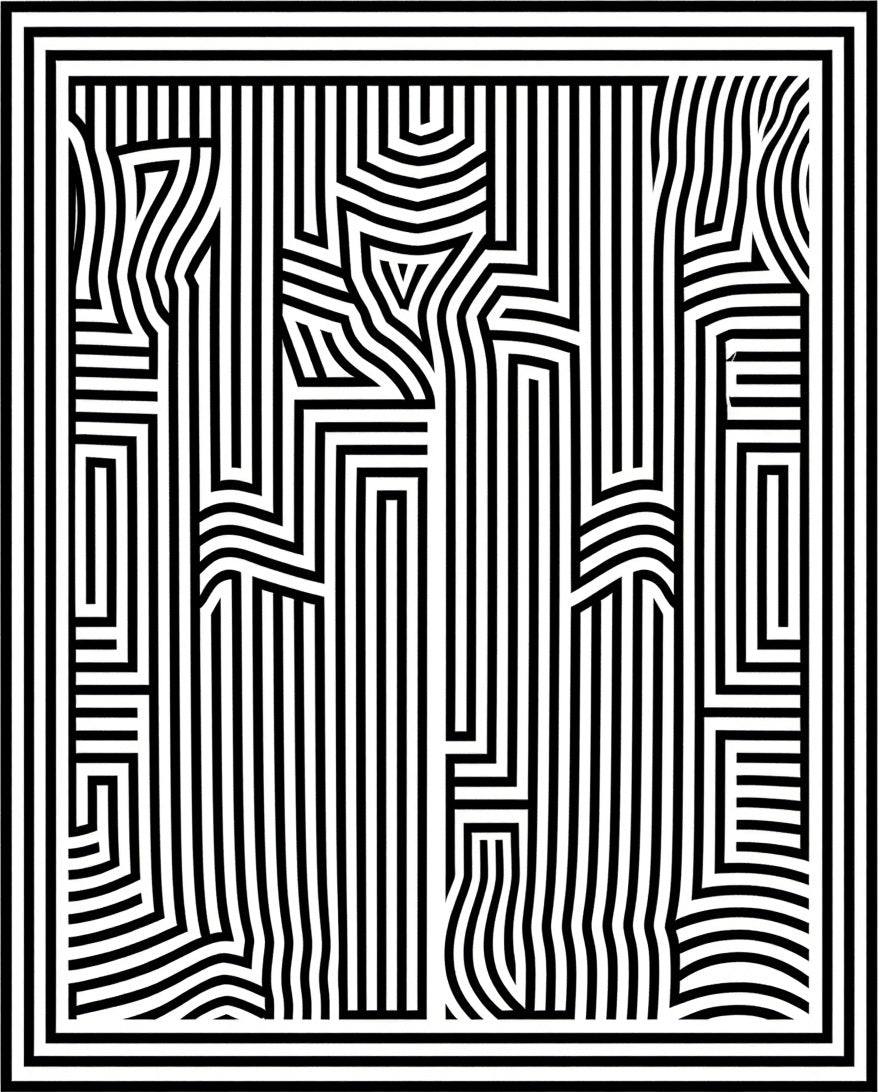 Abstract Black White Striped Maze Rug