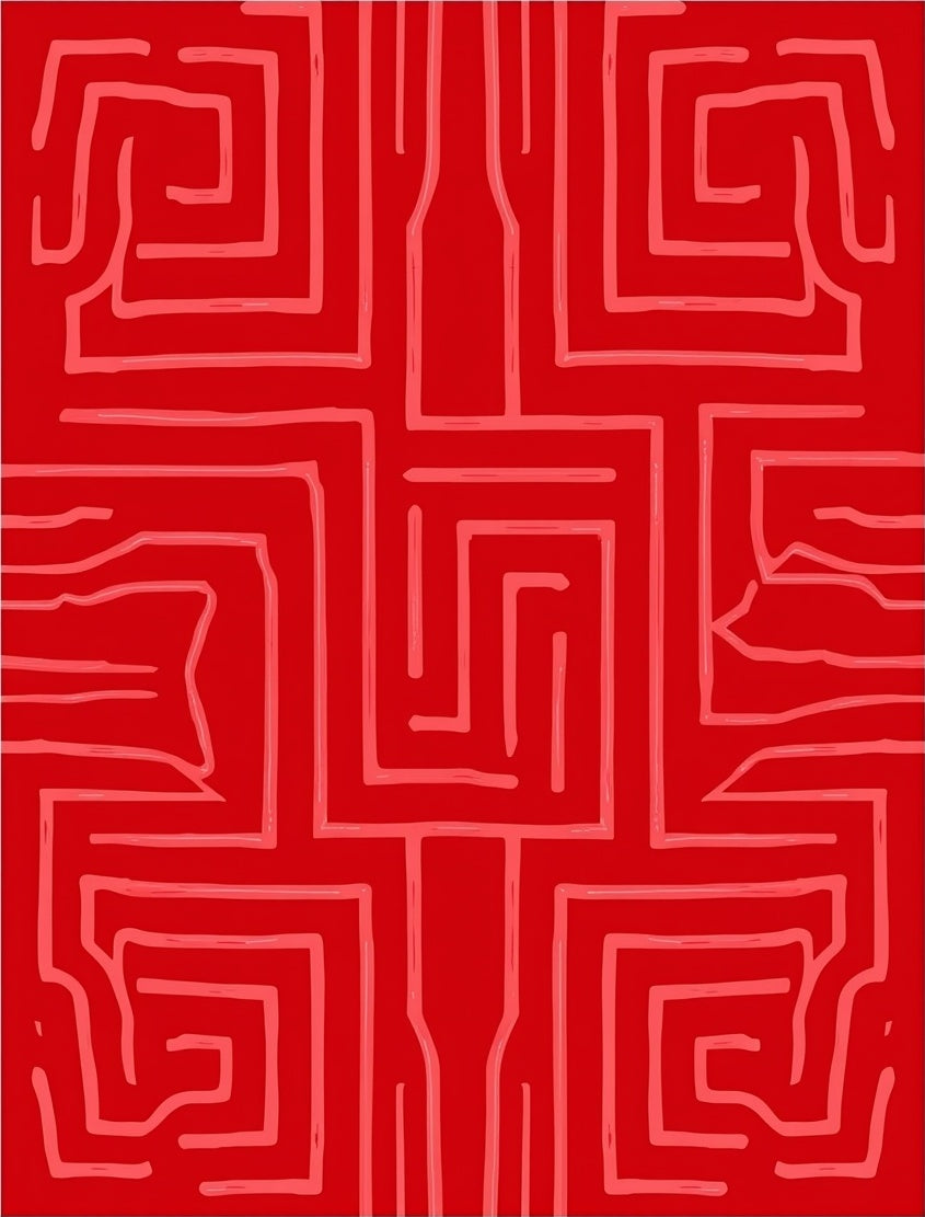 Geometric Labyrinth Red Pattern Rug