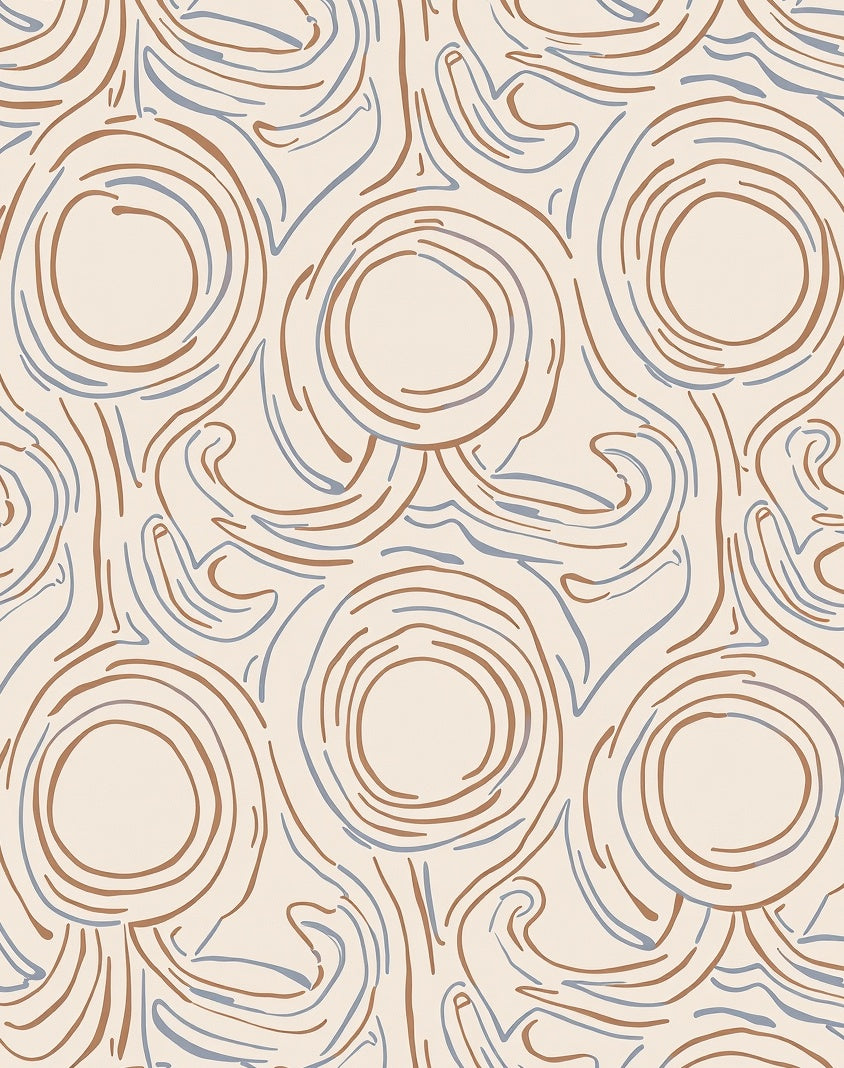 Abstract Cream Swirls with Brown Blue Rug