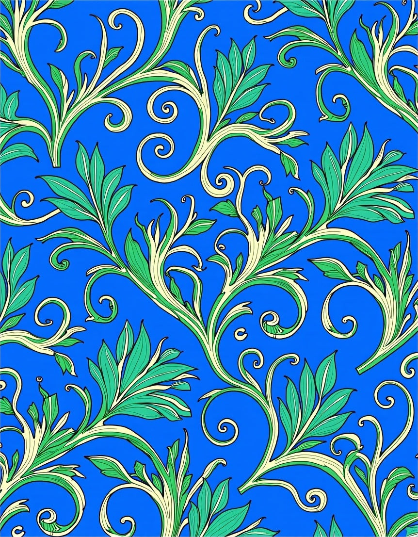 Vibrant Blue Green Leaf Swirl Rug