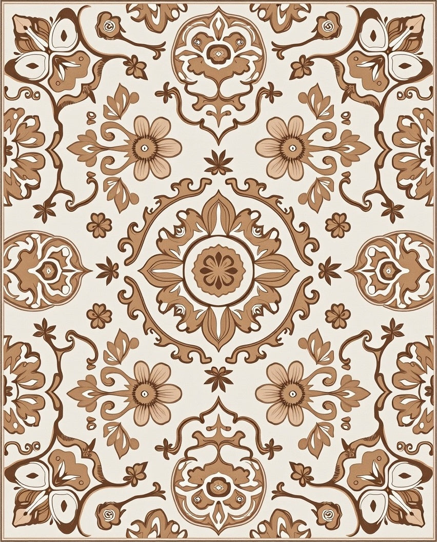 Ornate Floral Scrollwork And Flower Rug