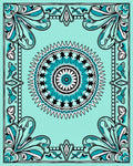 Ornate Teal and Black Floral Mandala Rug
