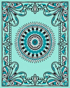 Ornate Teal and Black Floral Mandala Rug