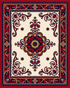 Ornate Floral Red Navy Medallion Rug