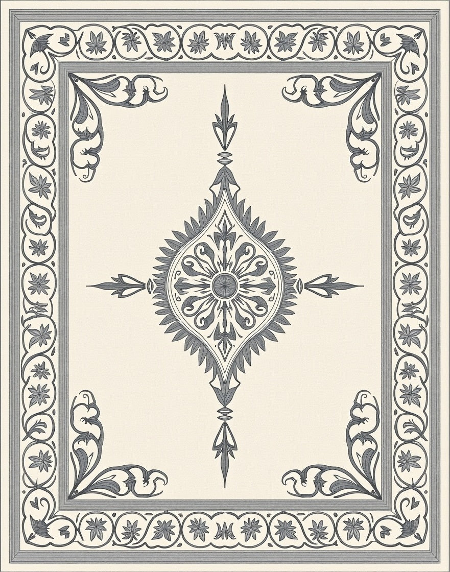 Classic Floral Medallion Border Design Rug