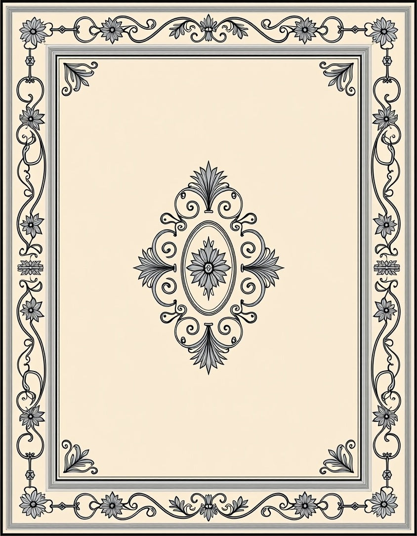 Elegant Gray Floral Scroll Medallion Rug