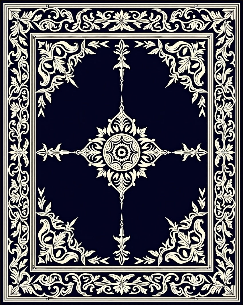 Dark Cream Ornate Floral Rectangular Rug