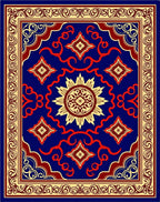 Rich Blue Floral Starburst Ornament Rug