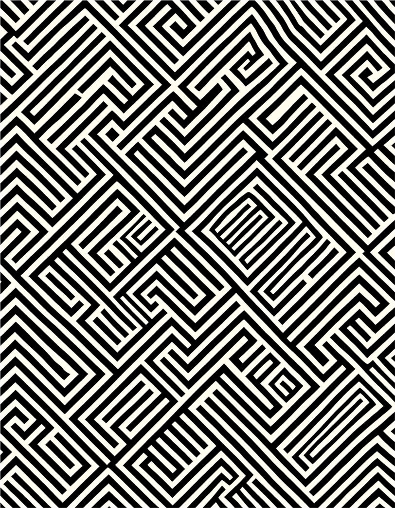 Abstract Black White Geometric Maze Design Rug