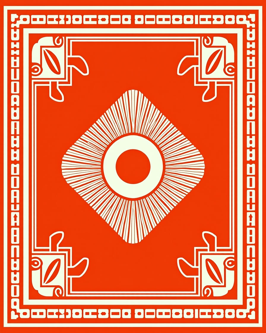 Bold Red And Cream Geometric Medallion Rug