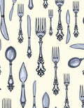 Gray Vintage Utensil Collection Wallpaper Rug