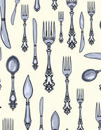 Gray Vintage Utensil Collection Wallpaper Rug
