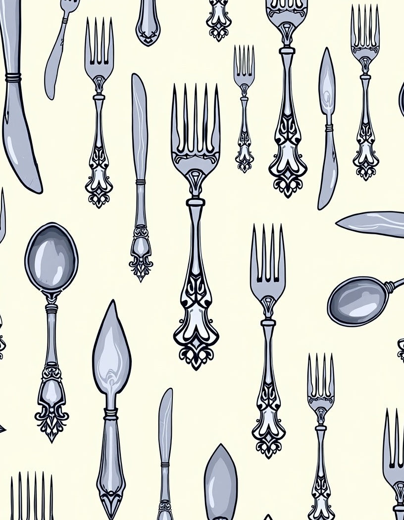 Gray Vintage Utensil Collection Wallpaper Rug