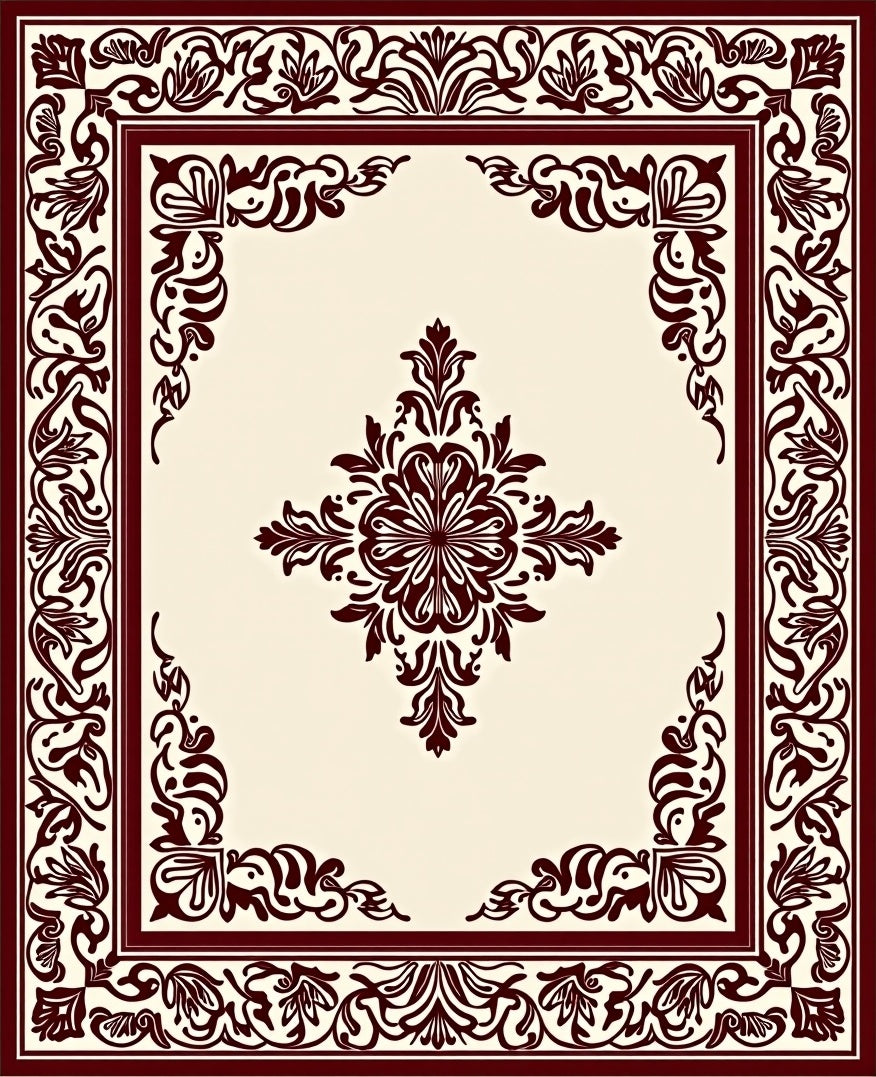 Ornate Floral Medallion Border Design Rug