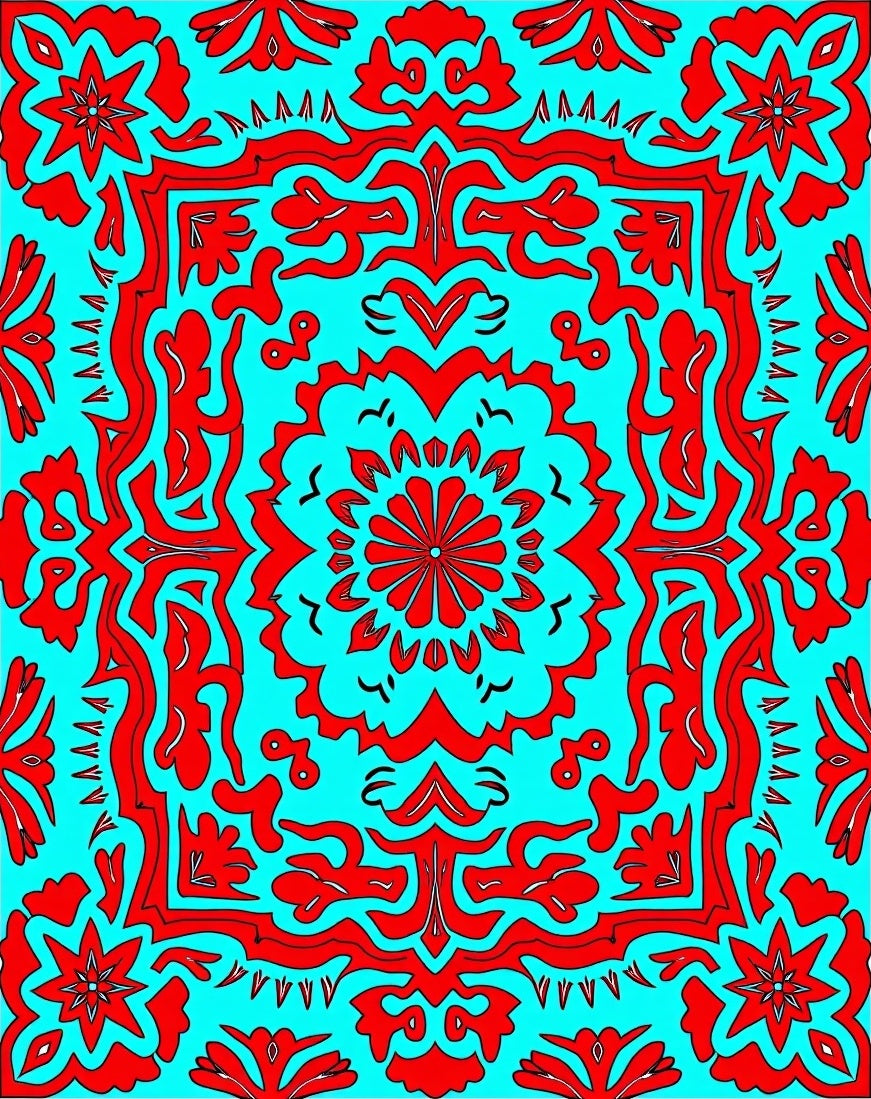 Bold Red Floral Mandala Pattern Rug
