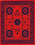 Red Navy Floral Medallion Design Rug