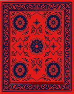 Red Navy Floral Medallion Design Rug