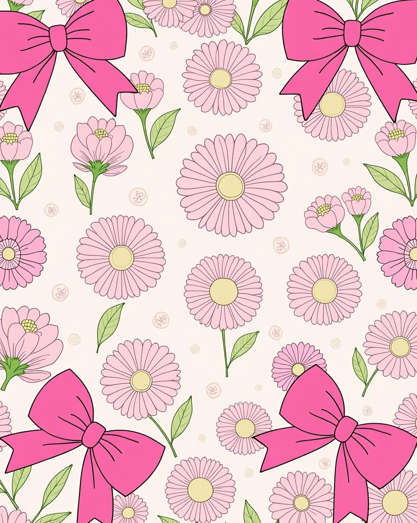 Pink Daisy Bow Pattern Design Rug