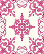 Elegant Pink Floral Scroll Pattern Rug