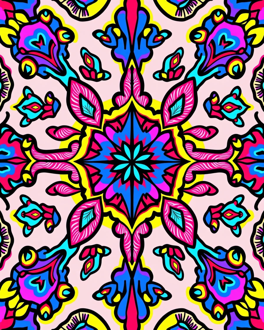 Vibrant Teal Blue Magenta Yellow Pattern Design Rug
