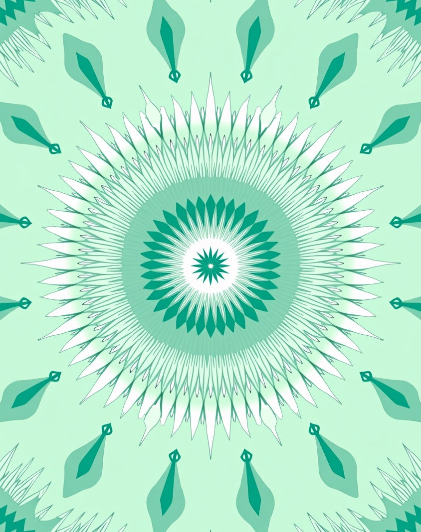 Teal Sunburst Mandala Pattern Rug