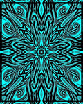Cyan Black Abstract Swirl Floral Pattern Rug
