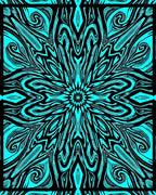 Cyan Black Abstract Swirl Floral Pattern Rug
