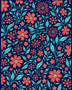Coral Teal Floral Vine Pattern Rug