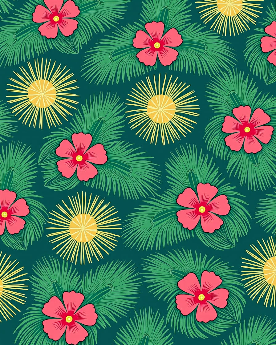 Tropical Floral And Leaf Pattern Rug