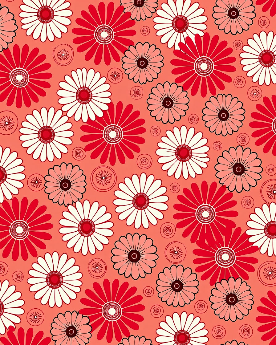 Retro Daisy Floral Red White Rug
