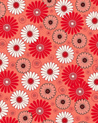 Retro Daisy Floral Red White Rug