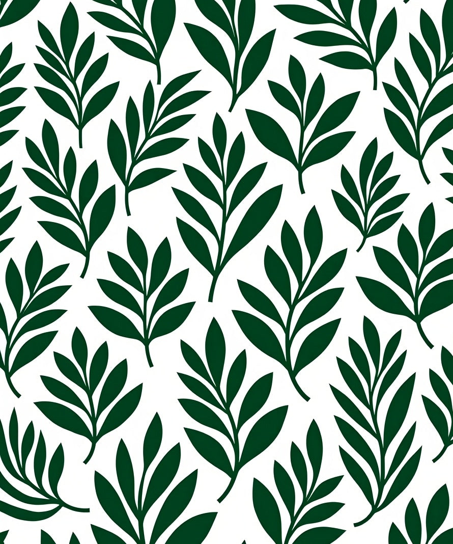 Dark Green Leaf Pattern Rug