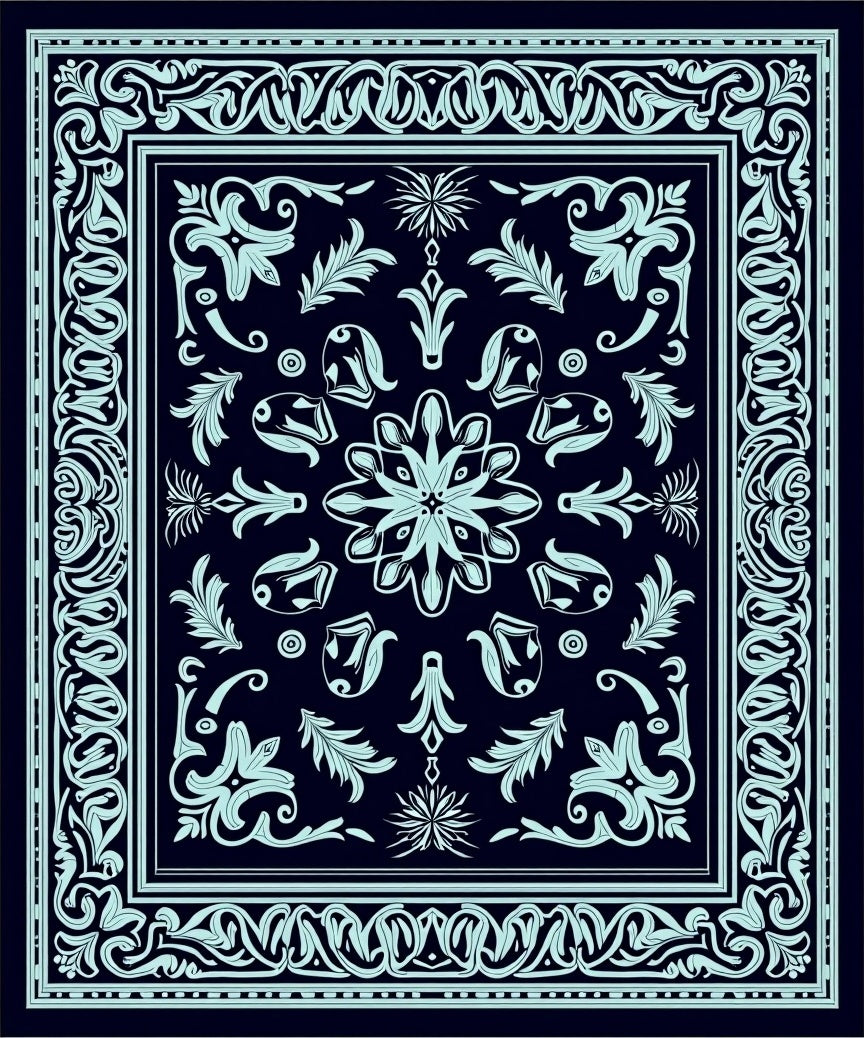 Elegant Teal Filigree Square Design Rug