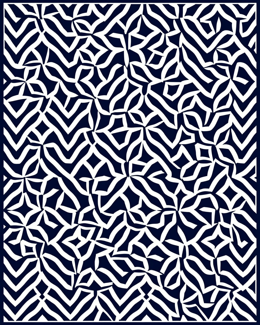 Abstract White Navy Organic Pattern Rug