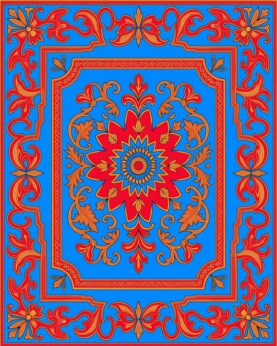 Vibrant Red Gold Floral Medallion Rug