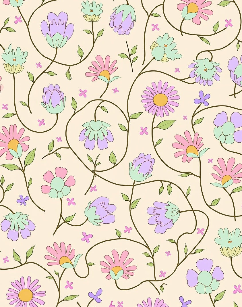Pastel Floral Vine Pattern Rug