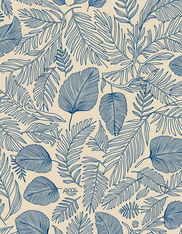 Blue Palm Leaf Pattern Rug