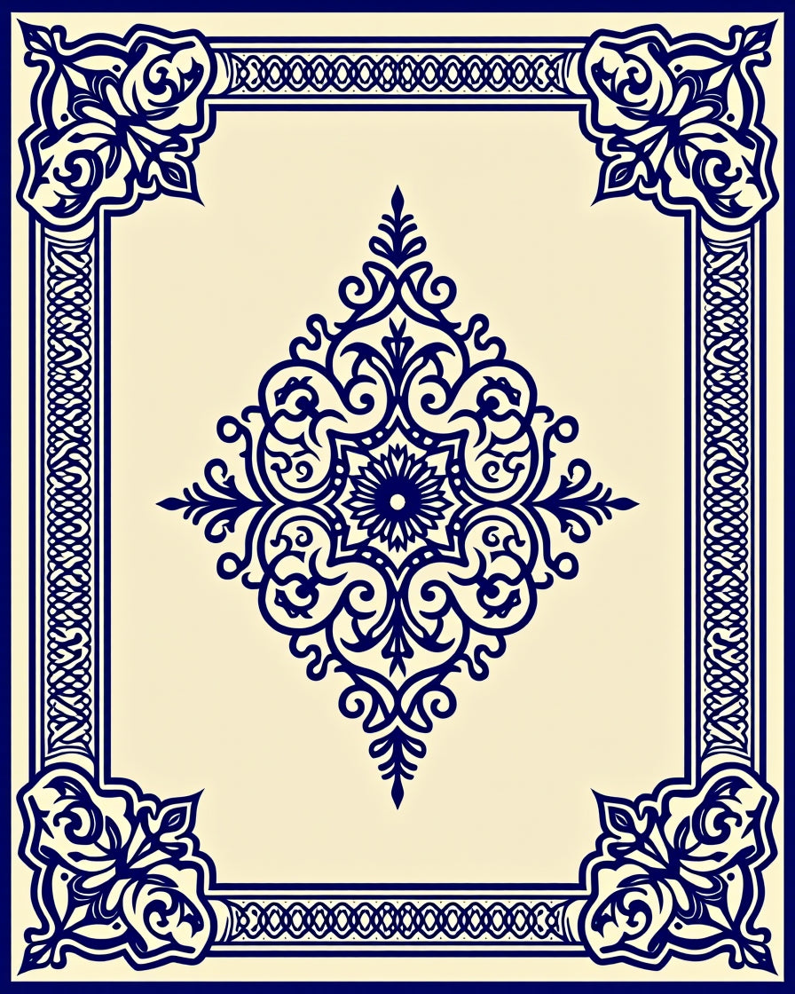 Intricate Dark Blue Floral Medallion Design Rug