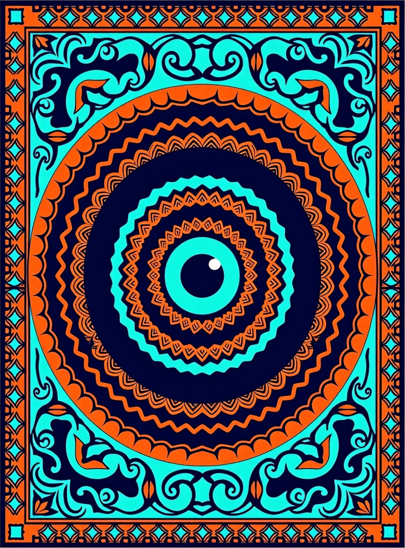 Vibrant Geometric Eye Mandala Pattern Rug